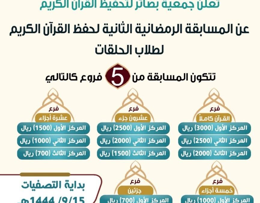 جمعية بصائر تطلق المسابقة الرمضانية لحفظ القرآن الكريم